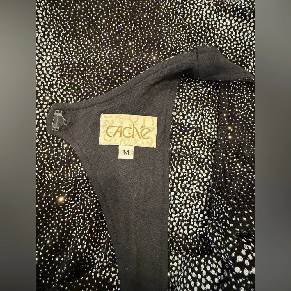 CACHE Vintage Black Floral Sparkle Acetate/Spandex Open Back Slinky Glitter M - Picture 8 of 9